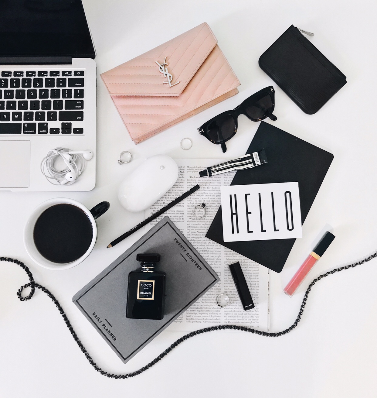 Coffee and Handbags flat lay table top by Becca Risa Luna @beccarisa