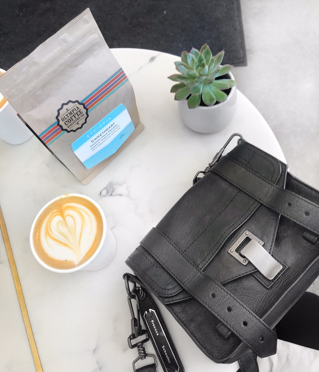 Proenza Schouler PS1 Mini Crossbody & Latte at Olympia Coffee Roasters | CoffeeandHandbags.com