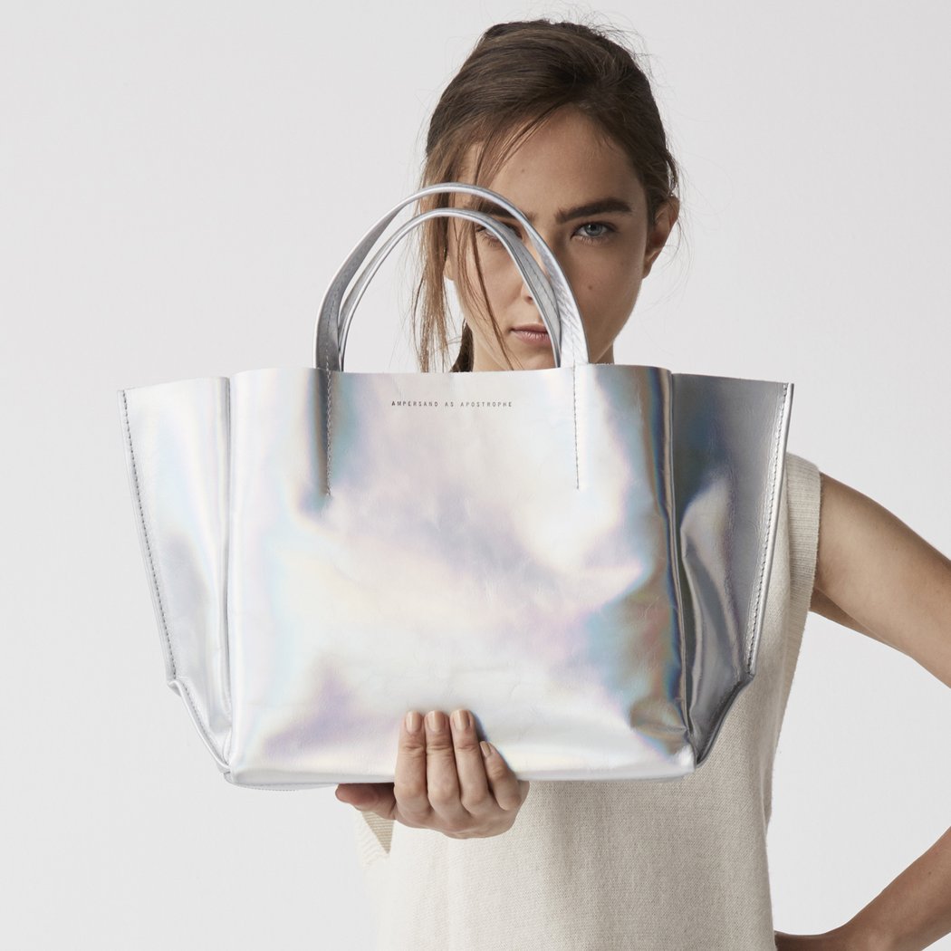 Ampersand As Apostrophe Silver Metallic Space Half Tote Bag