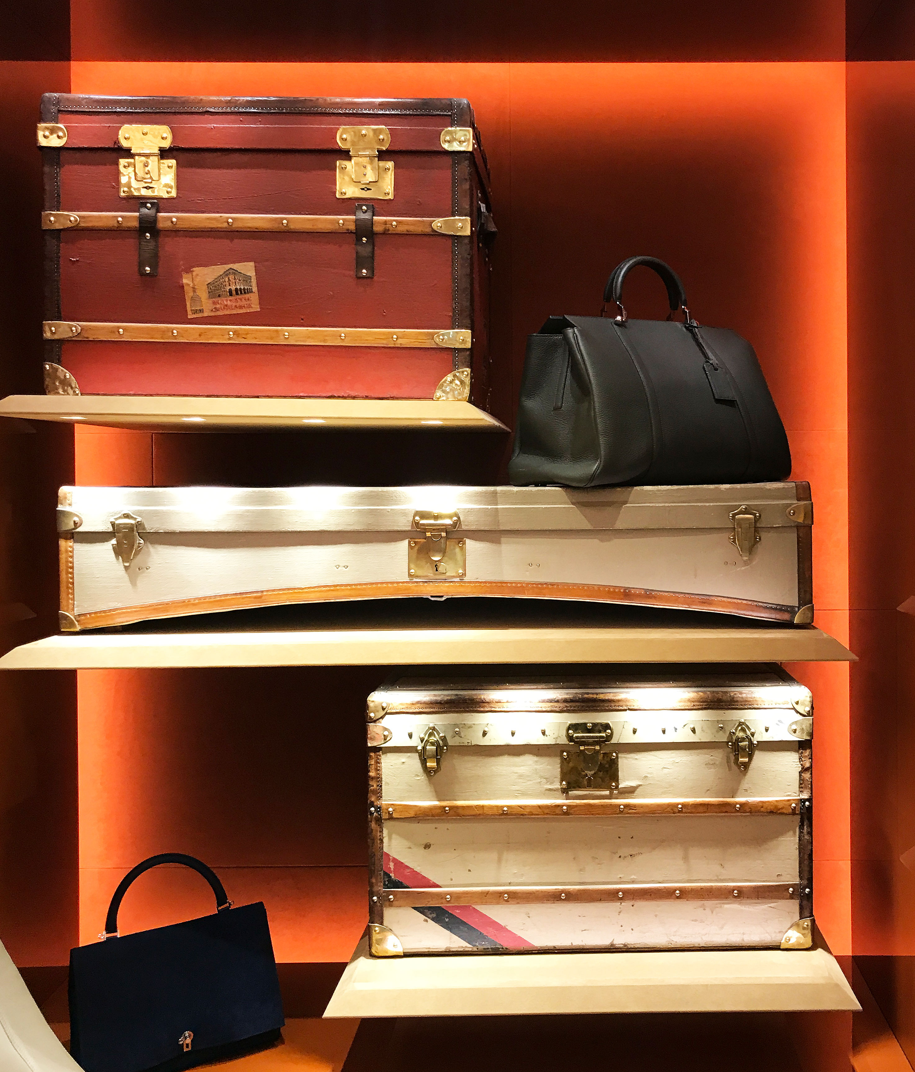 Moynat Limousine trunks on display at Le Bon Marché