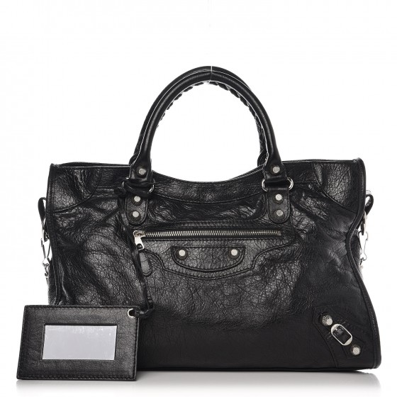 Balenciaga Black Lambskin Leather Giant 12 Silver Motorcycle City Bag 