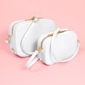 Pop and Suki White Leather Bigger Camera bag versus Camera Bag size comparison